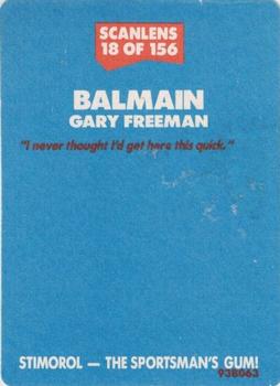 1989 Scanlens #18 Gary Freeman Back
